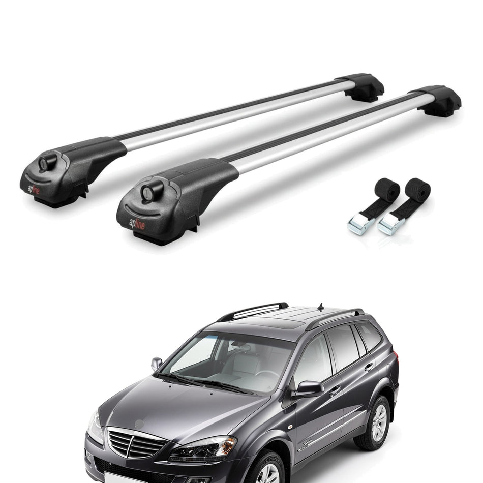 Roof Bars Compatible with Ssangyong Kyron 2005-2014, Grey, 2 Bars with Straps.