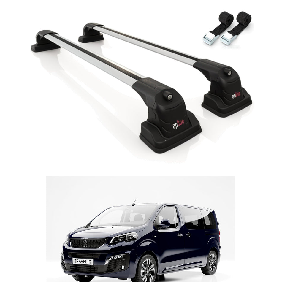 Roof Bars Compatible with Peugeot Expert Traveller 2017-2025, Grey, 2 Bars with Straps
