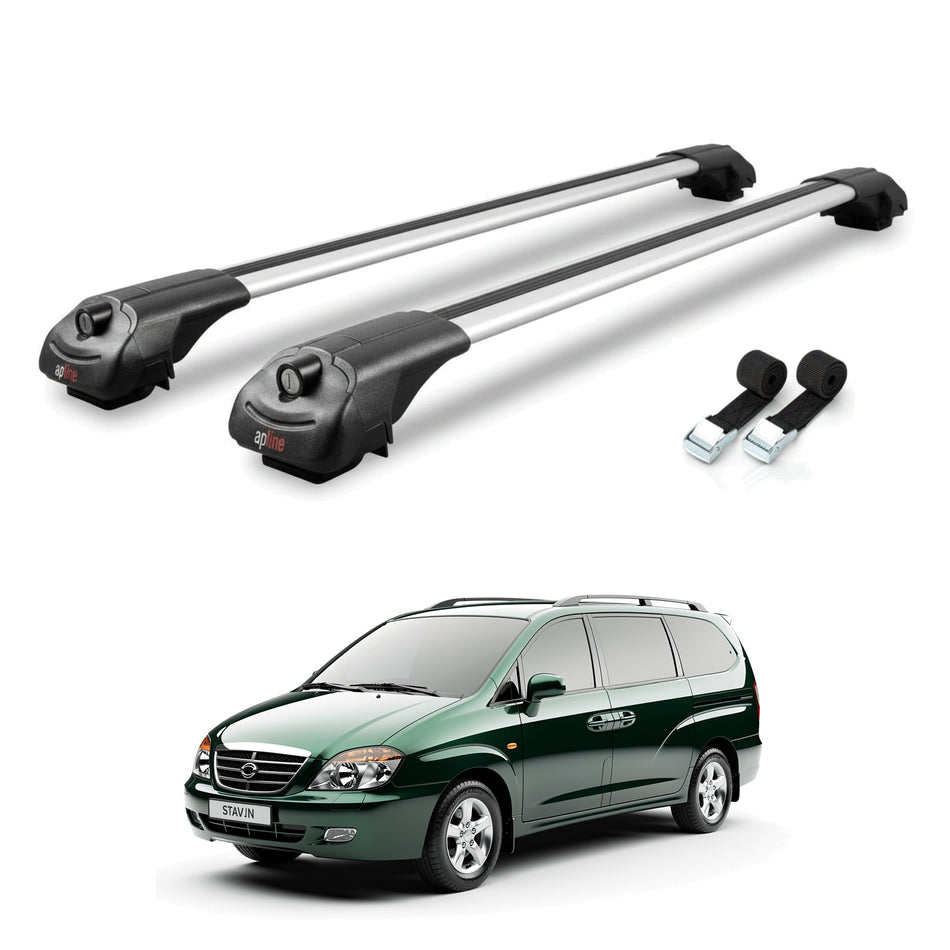 Roof Bars Compatible with Ssangyong Stavic 2005-2012, Grey, 2 Bars with Straps.