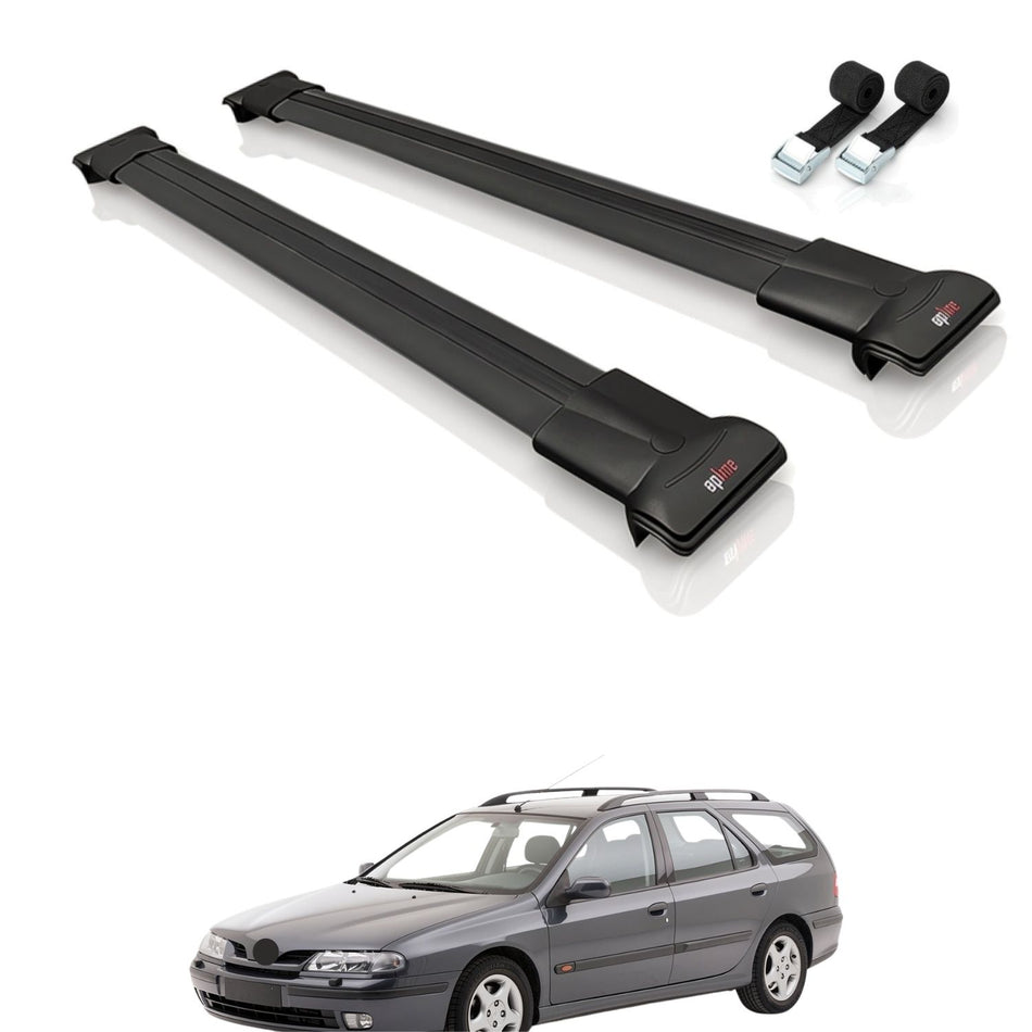 Roof Bars Compatible with Renault Laguna (X56) 1996-200, Black, 2 Bars with Straps