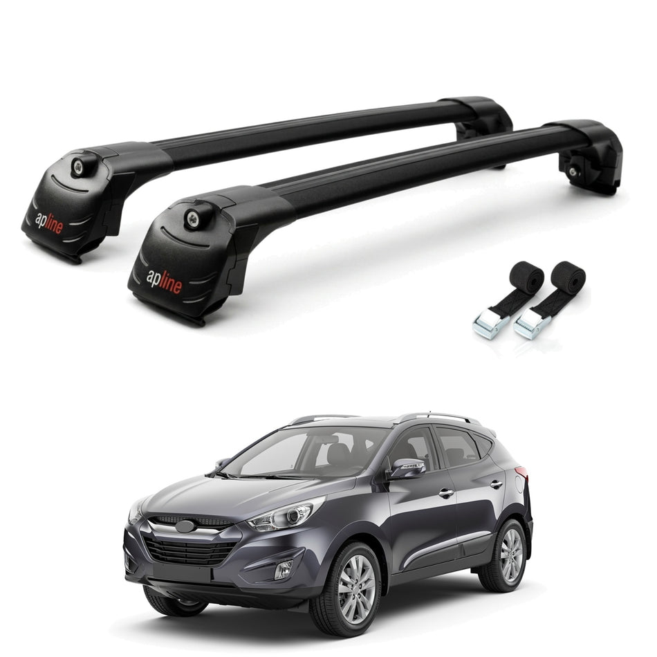 Roof Bars Compatible with Hyundai Tucson 2 (LM) 2010-2015, Black, 2 Bars with Straps