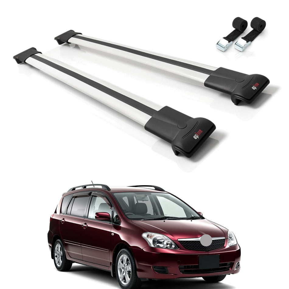 Roof Bars Compatible with Toyota Corolla Spacio 2 (E120) 2001-2007, Grey, 2 Bars with Straps