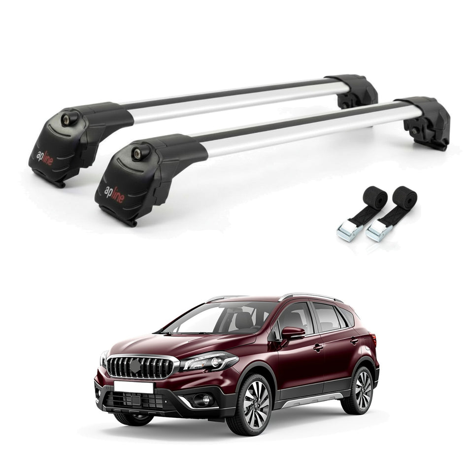 Roof Bars Compatible with Suzuki SX4 S-Cross 4 (JY) 2022-2025, Grey, 2 Bars with Straps