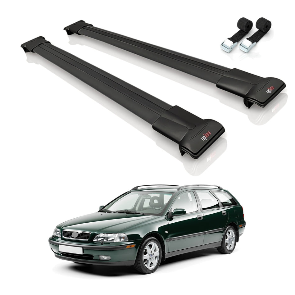Roof Bars Compatible with Volvo V40 1999-2004, Black, 2 Bars with Straps