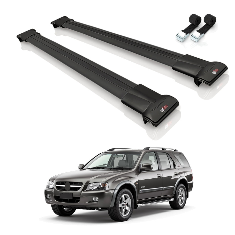 Roof Bars Compatible with Holden Frontera Sport 2 1999-2004, Black, 2 Bars with Straps