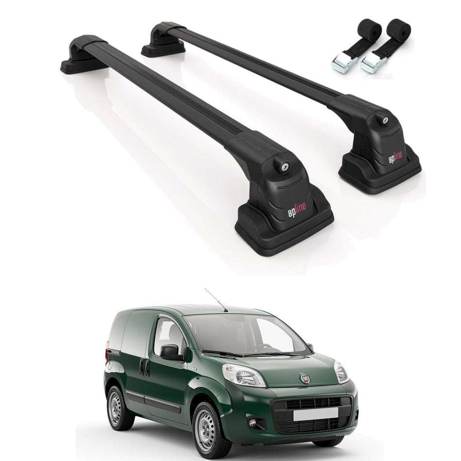 Roof Bars Compatible with Fiat Fiorino 2008-2025, Black, 2 Bars with Straps