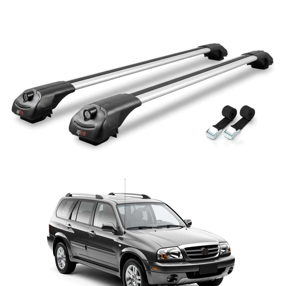 Roof Bars Compatible with Suzuki XL-7 1998-2006, Grey, 2 Bars with Straps.