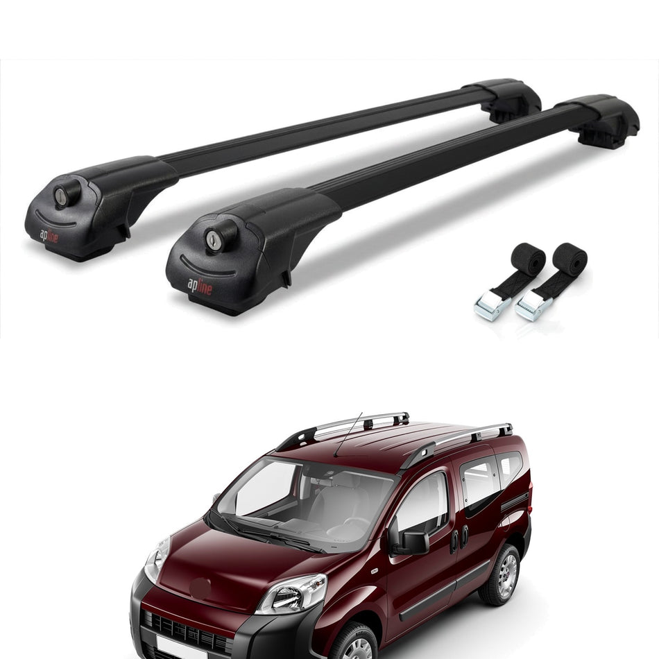 Roof Bars Compatible with Fiat Fiorino 3 2007-2025, Black, 2 Bars with Straps