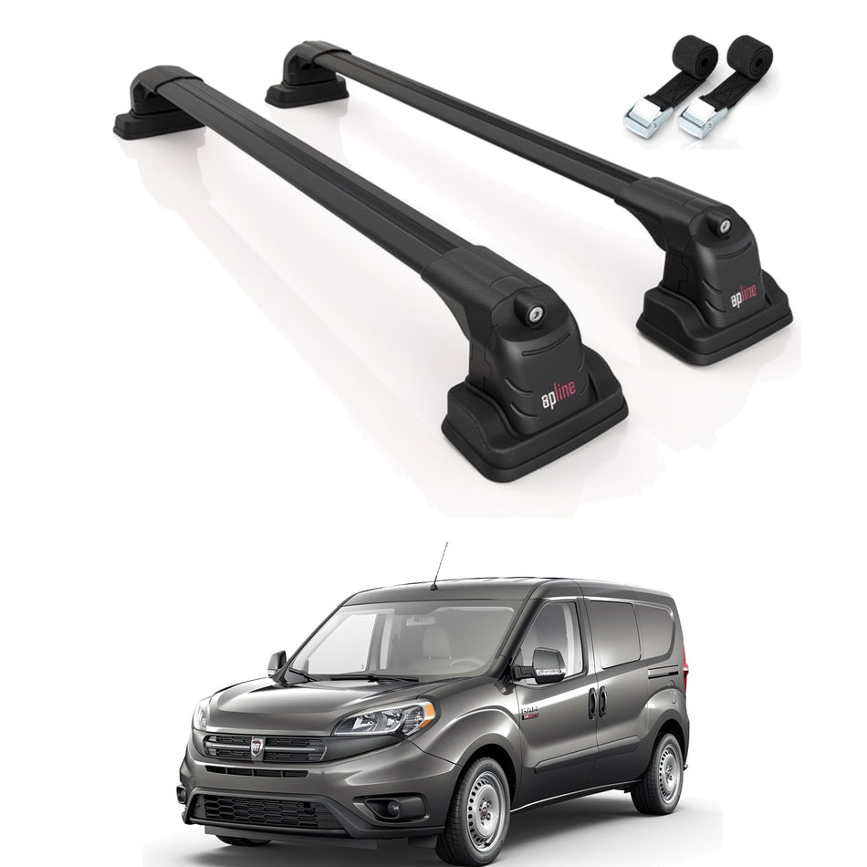Roof Bars Compatible with Ram Promaster City 2015-2025, Black, 2 Bars with Straps