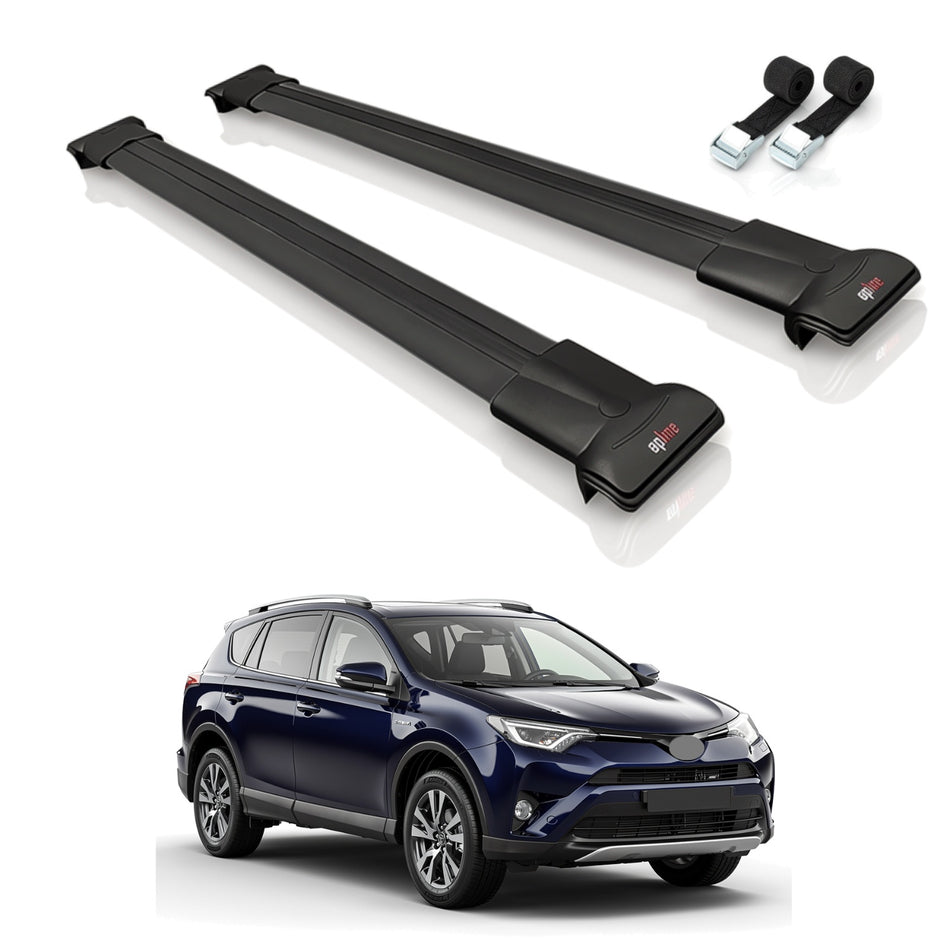 Roof Bars Compatible with Toyota RAV4 IV (XA40) Post-Facelift 2016-2018, Black, 2 Bars with Straps