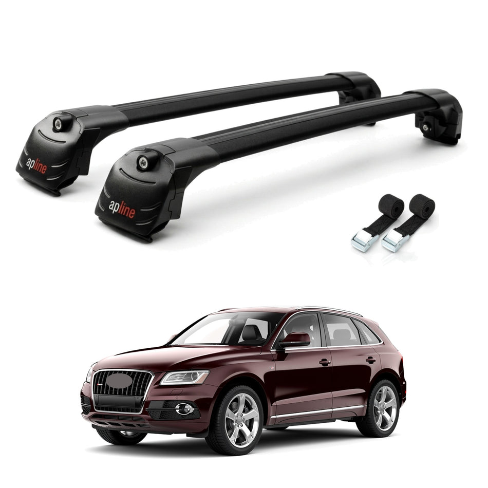 Roof Bars Compatible with Audi Q5 (8R) 2009-2016, Black, 2 Bars with Straps