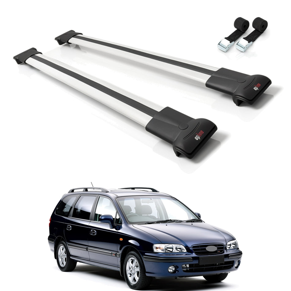 Roof Bars Compatible with Hyundai Trajet 2000-2008, Grey, 2 Bars with Straps