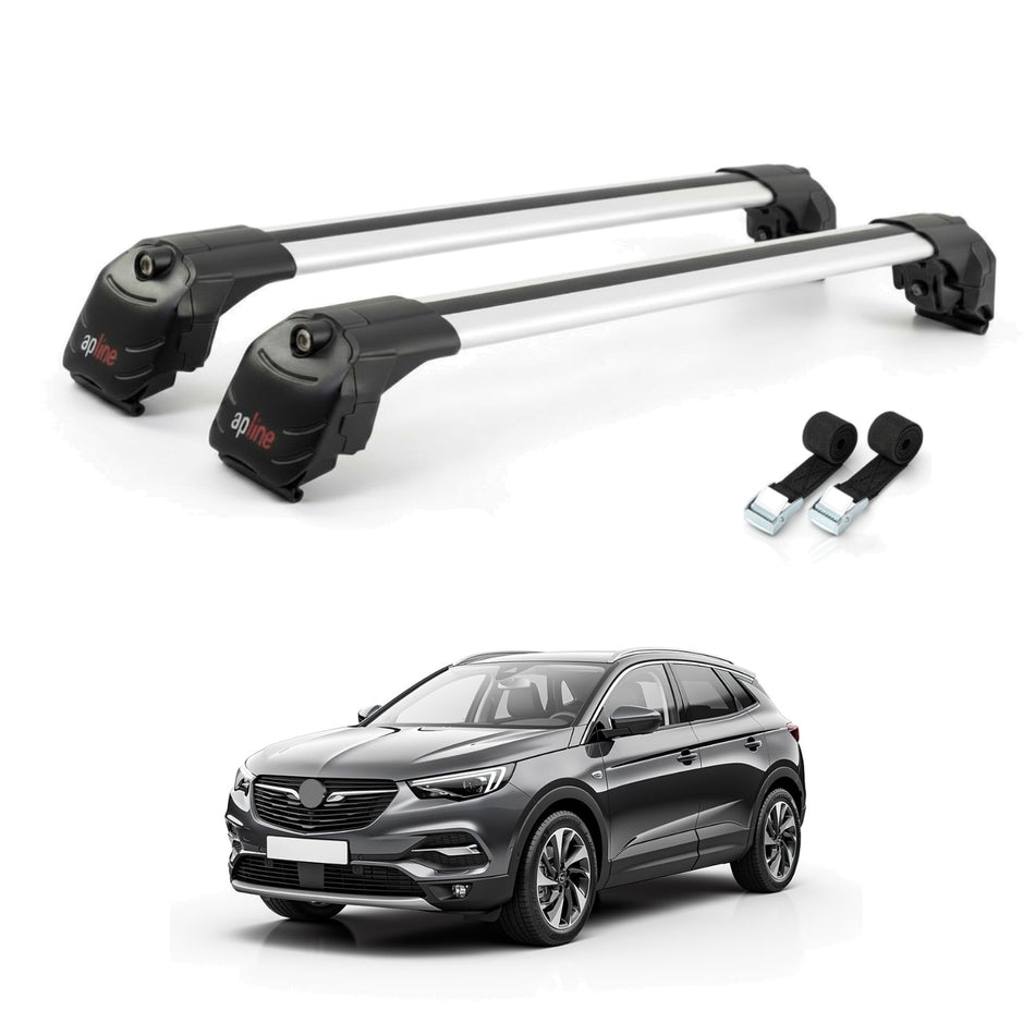 Roof Bars Compatible with Opel Grandland X 2018-2021, Grey, 2 Bars with Straps