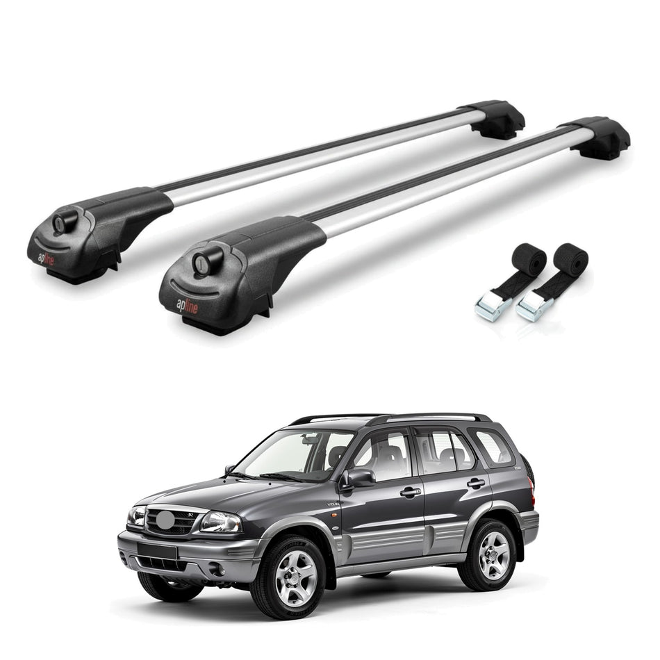 Roof Bars Compatible with Suzuki Grand Vitara (FT) 1998-2005, Grey, 2 Bars with Straps.