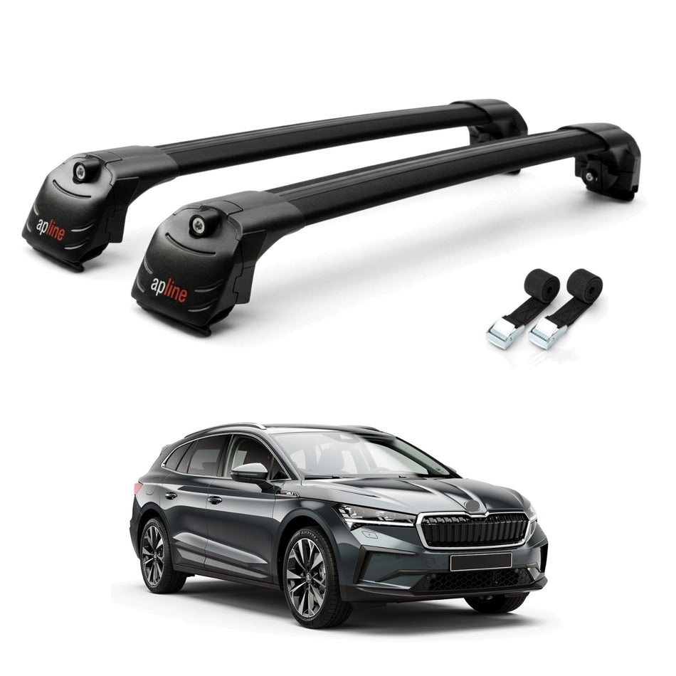 Roof Bars Compatible with Skoda Enyaq 2021-2025, Black, 2 Bars with Straps