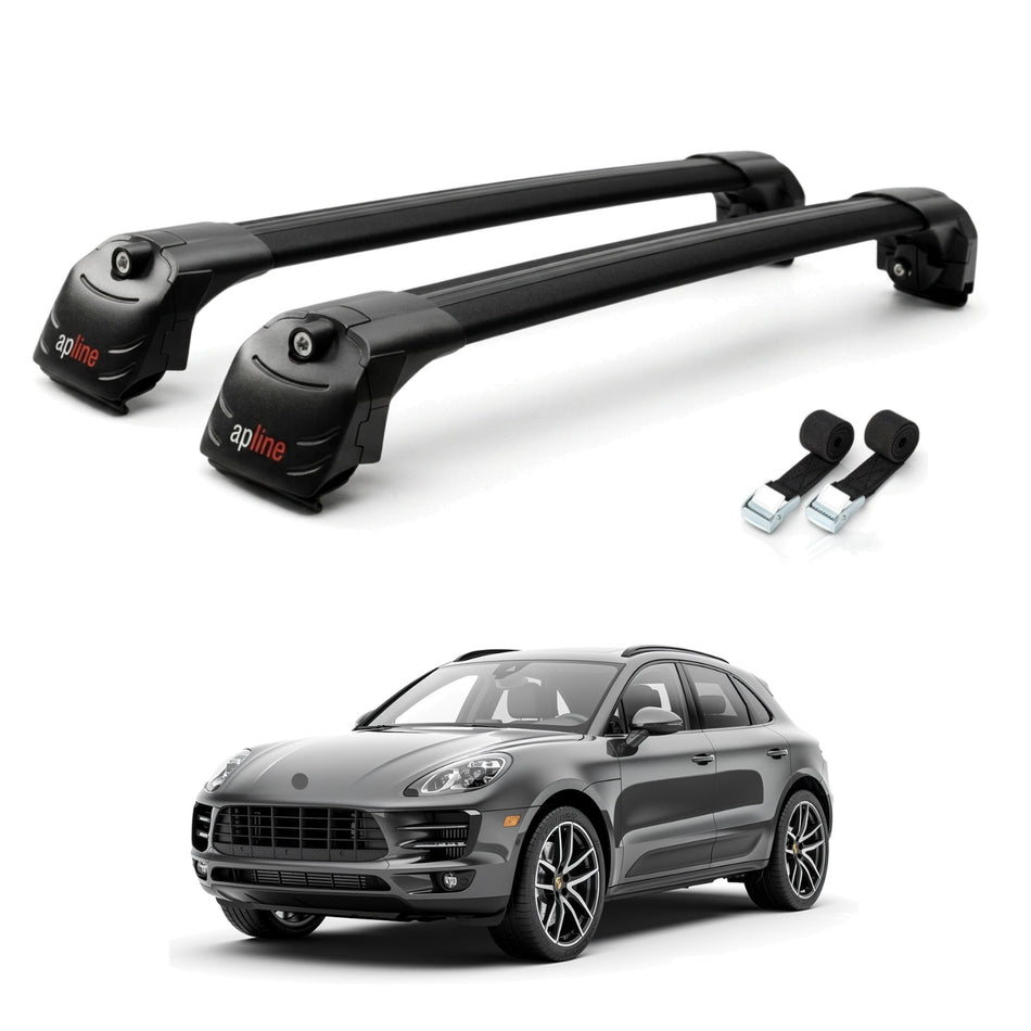 Roof Bars Compatible with Porsche Macan (95B) 2014-2024, Black, 2 Bars with Straps