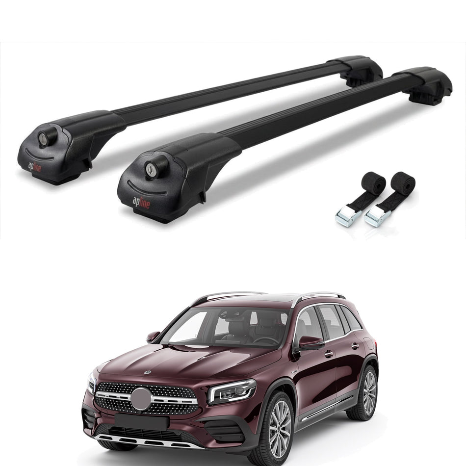 Roof Bars Compatible with Mercedes GLB Class (X247) 2020-2025, Black, 2 Bars with Straps