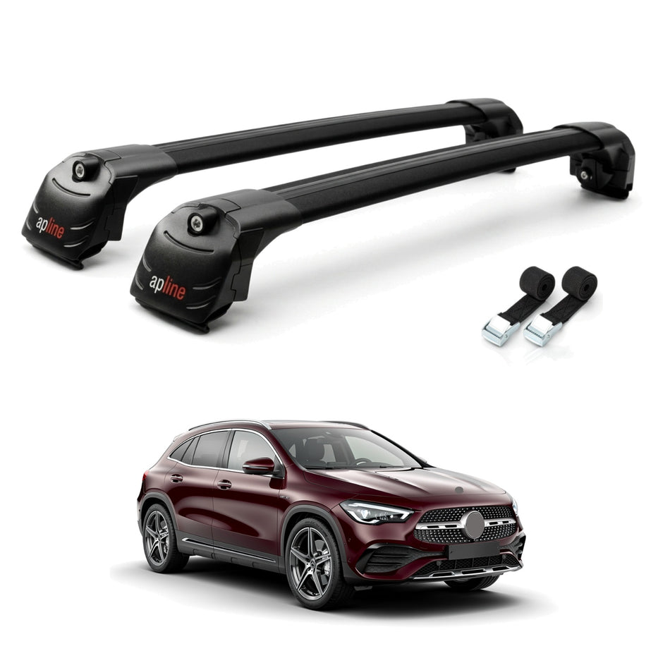 Roof Bars Compatible with Mercedes GLA Class 2 (H247) 2020-2025, Black, 2 Bars with Straps