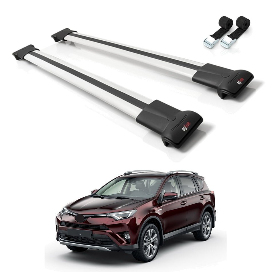 Roof Bars Compatible with Toyota RAV4 IV (XA40) Post-Facelift 2016-2018, Grey, 2 Bars with Straps