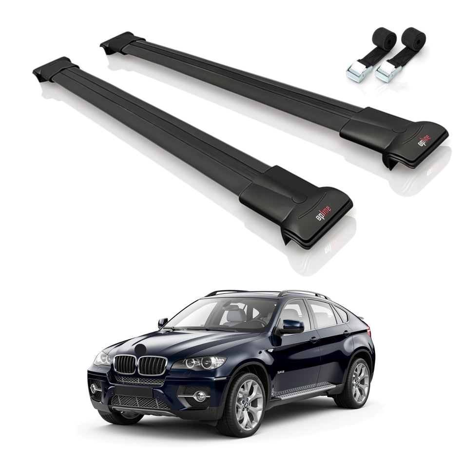 Roof Bars Compatible with BMW X6 (E71) 2008-2014, Black, 2 Bars with Straps