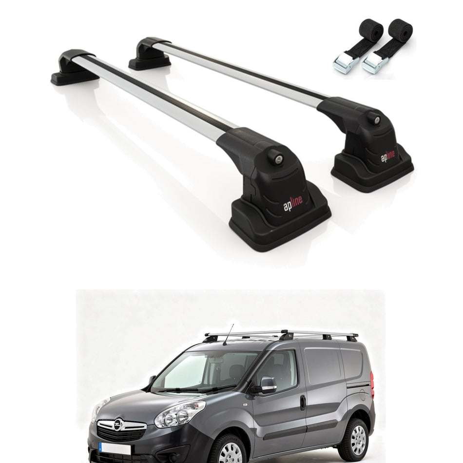 Roof Bars Compatible with Vauxhall Combo D 2012-2018, Grey, 2 Bars with Straps