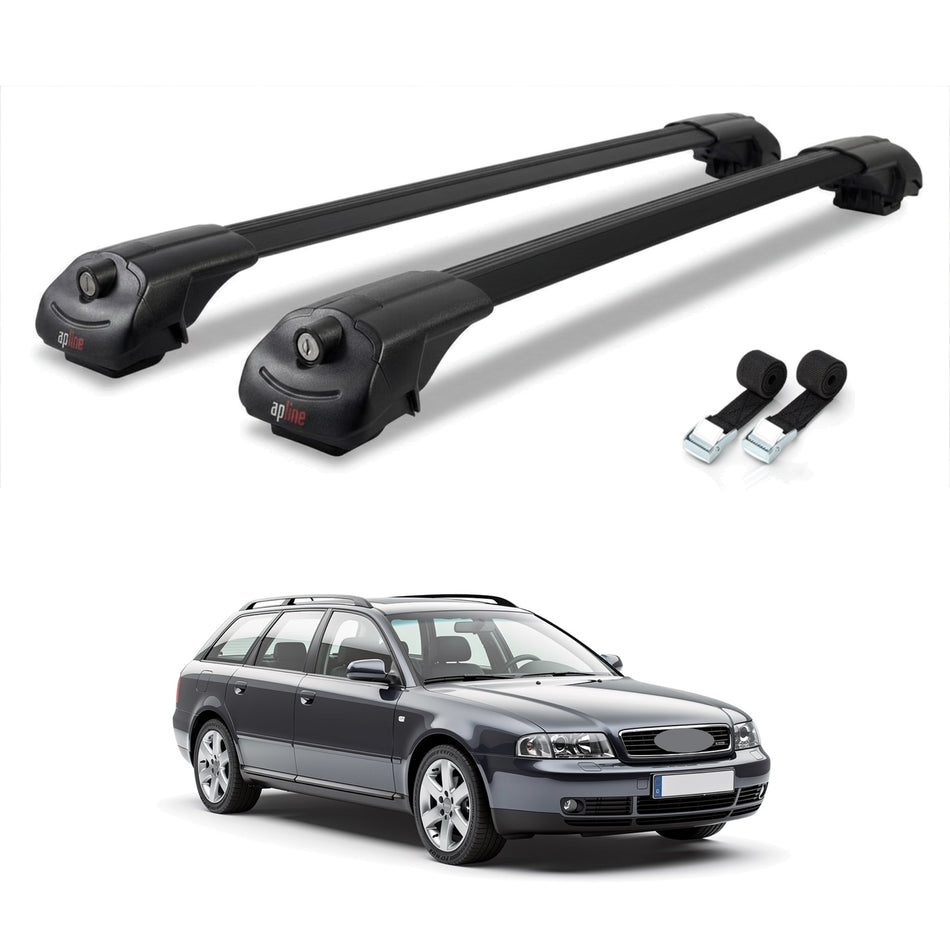 Roof Bars Compatible with Audi A4 (B5) Avant 1996-2001, Black, 2 Bars with Straps