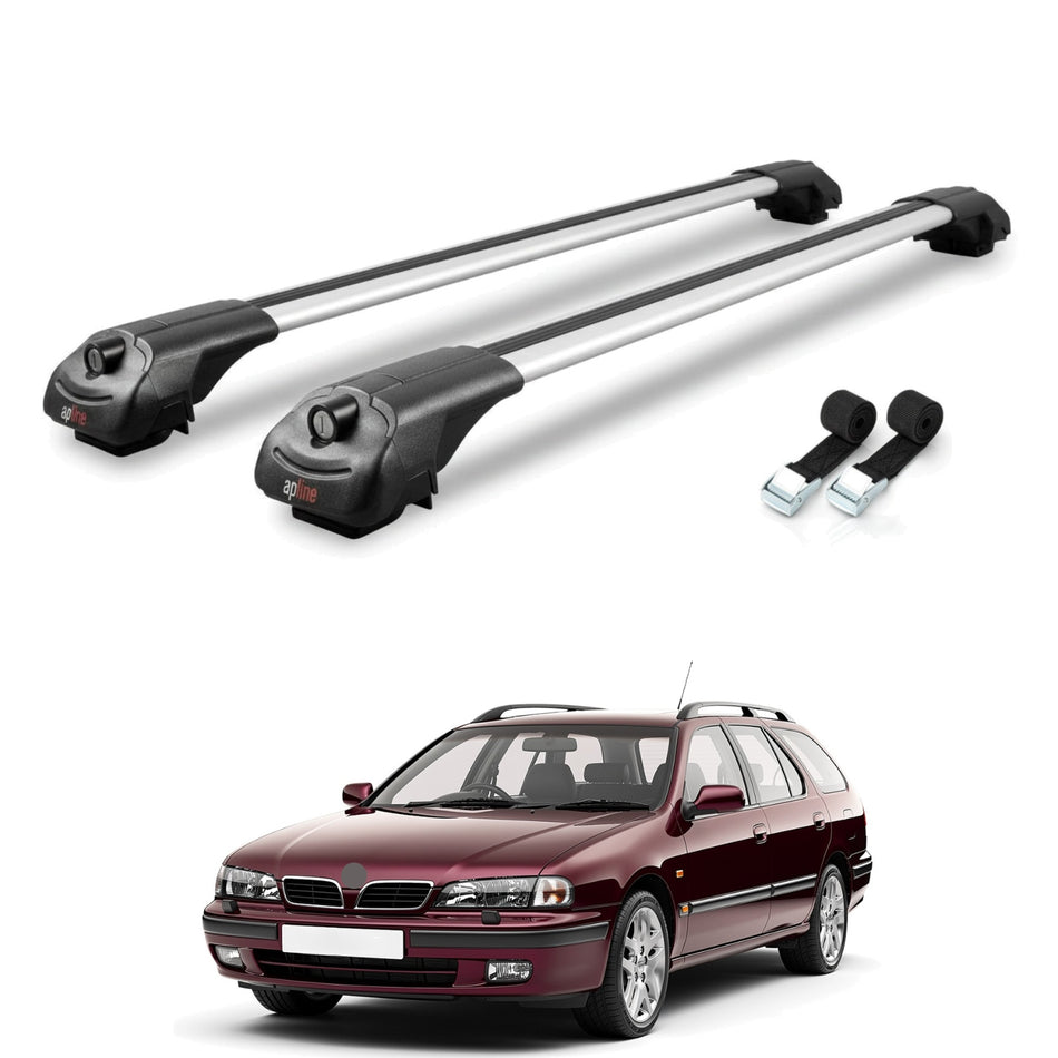 Roof Bars Compatible with Nissan Primera (W10) Traveller 1991-1997, Grey, 2 Bars with Straps.