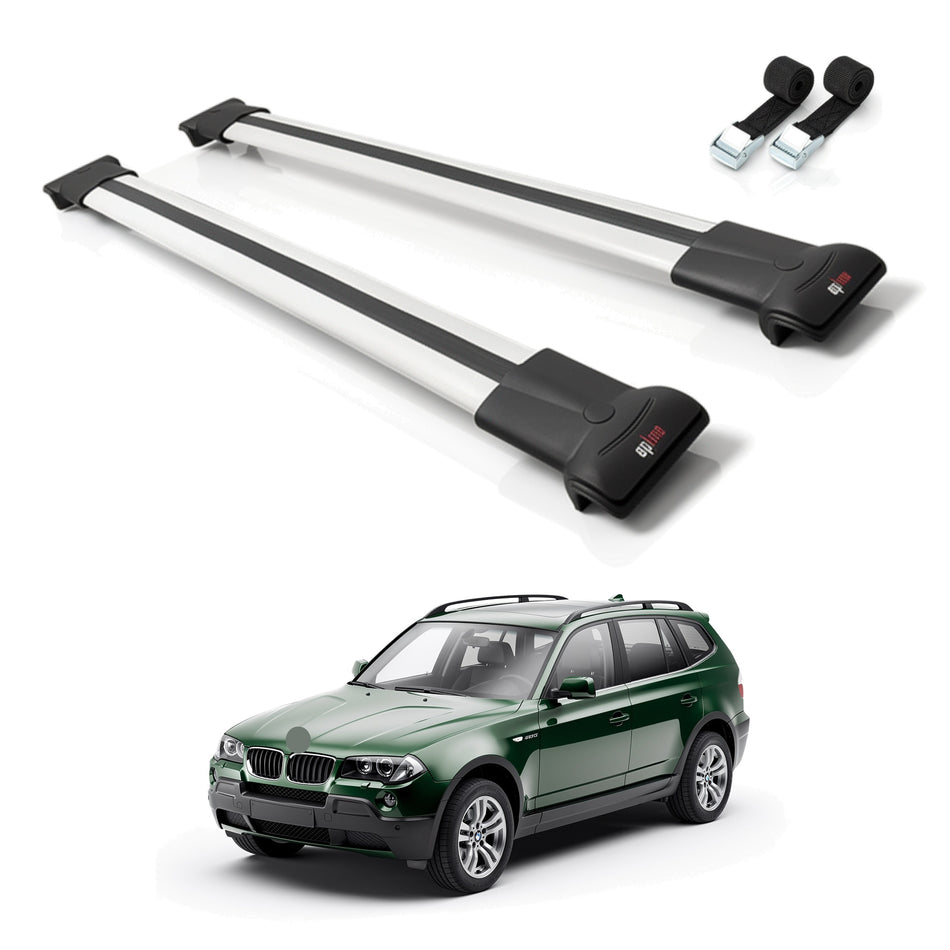 Roof Bars Compatible with BMW X3 (E83) 2003-2010, Grey, 2 Bars with Straps
