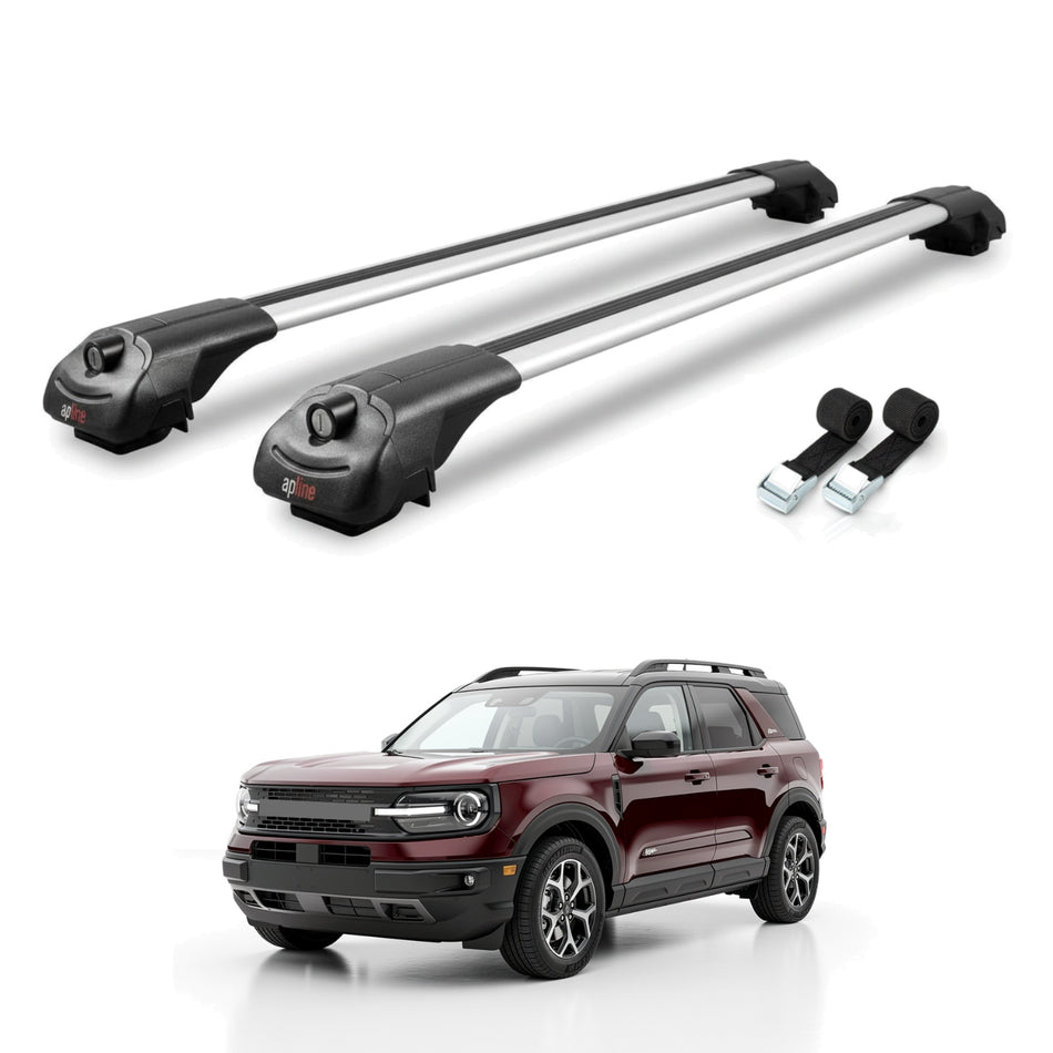 Roof Bars Compatible with Ford Bronco Sport (CX430) 2021-2025, Grey, 2 Bars with Straps.