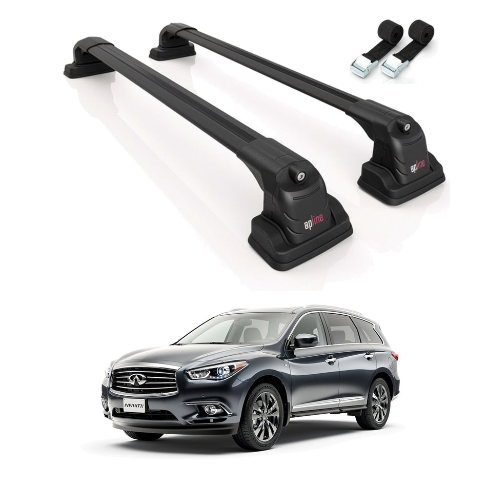 Roof Bars Compatible with Infiniti QX60 (L50) 2012-2021, Black, 2 Bars with Straps