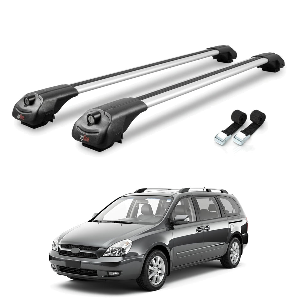 Roof Bars Compatible with Kia Carnival 2 (VQ) 2006-2014, Grey, 2 Bars with Straps.