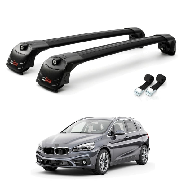 Roof Bars Compatible with BMW 2 Series (F45) Active Tourer 2014-2021, Black, 2 Bars with Straps