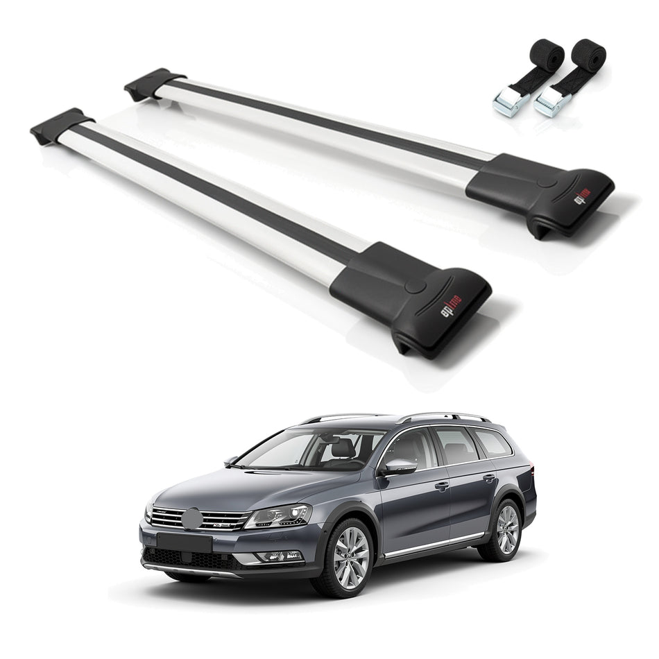 Roof Bars Compatible with Volkswagen Passat B7 (3C) Alltrack 2012-2014, Grey, 2 Bars with Straps