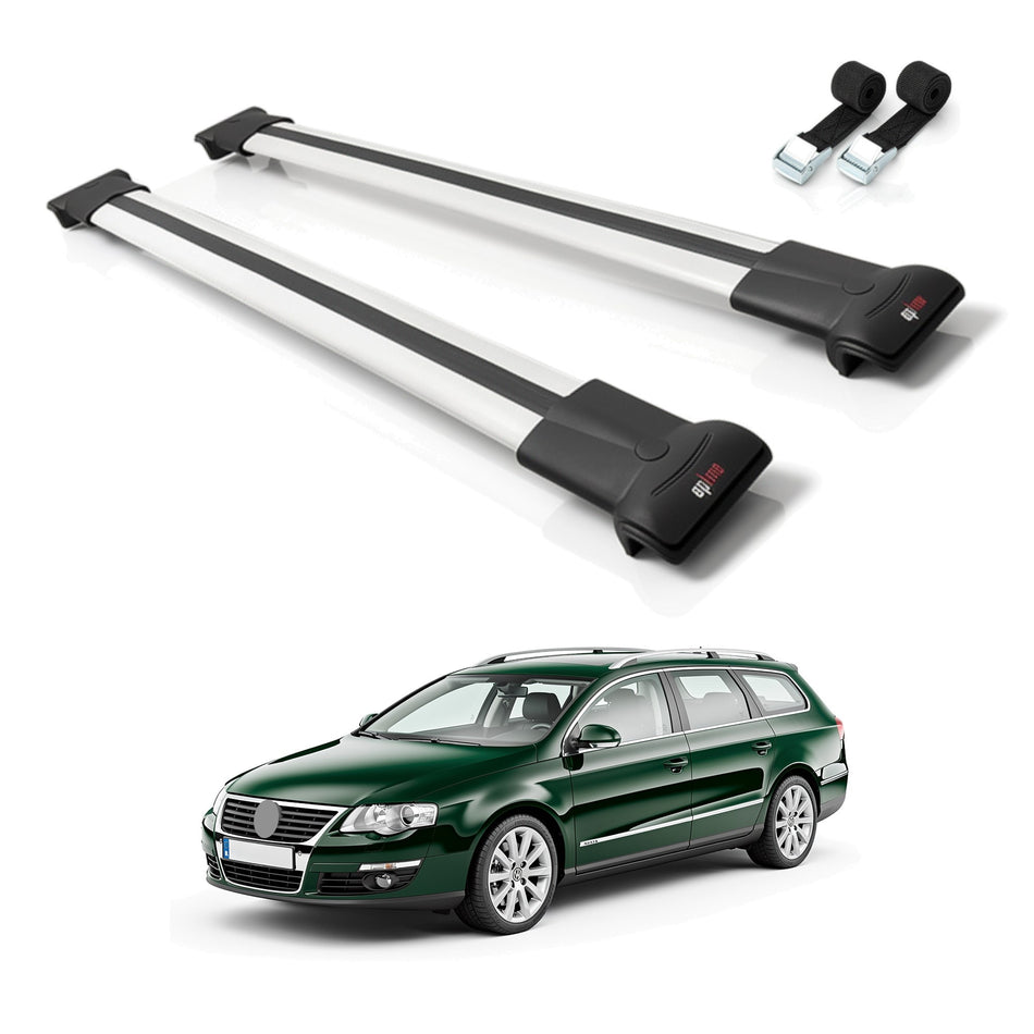 Roof Bars Compatible with Volkswagen Passat B6 (3C) Variant 2005-2010, Grey, 2 Bars with Straps