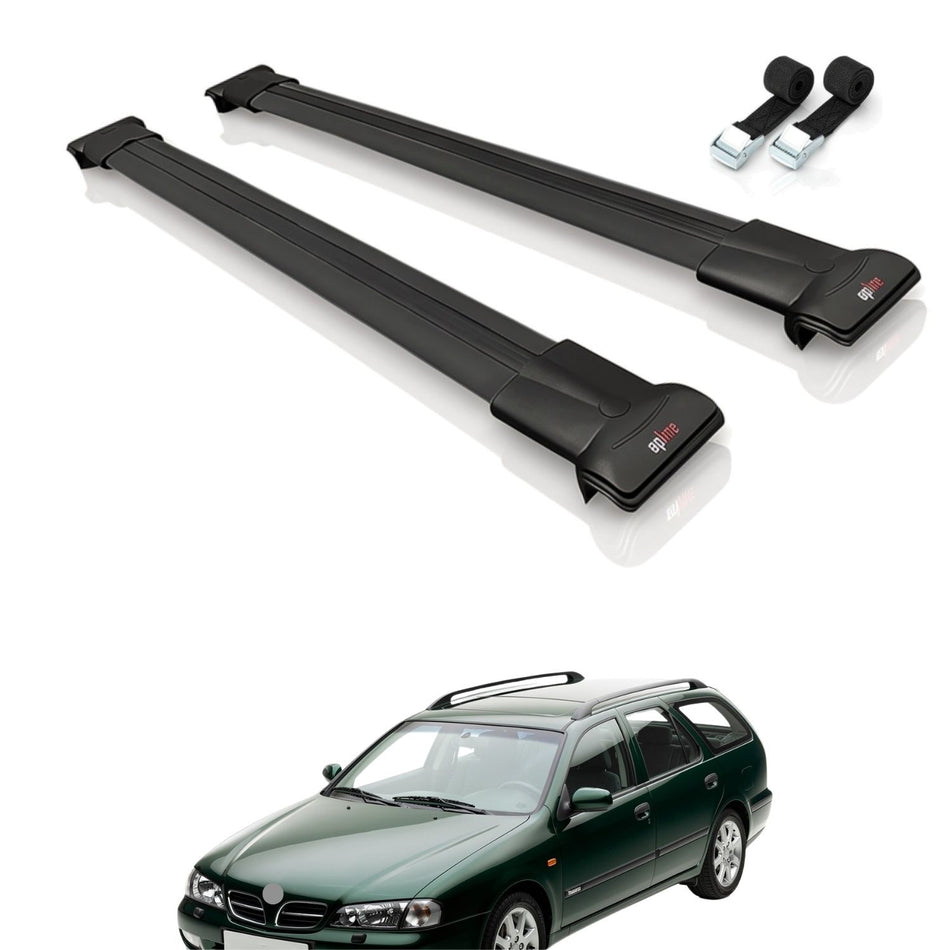 Roof Bars Compatible with Nissan Primera 2 (W11) Traveller 1998-2001, Black, 2 Bars with Straps