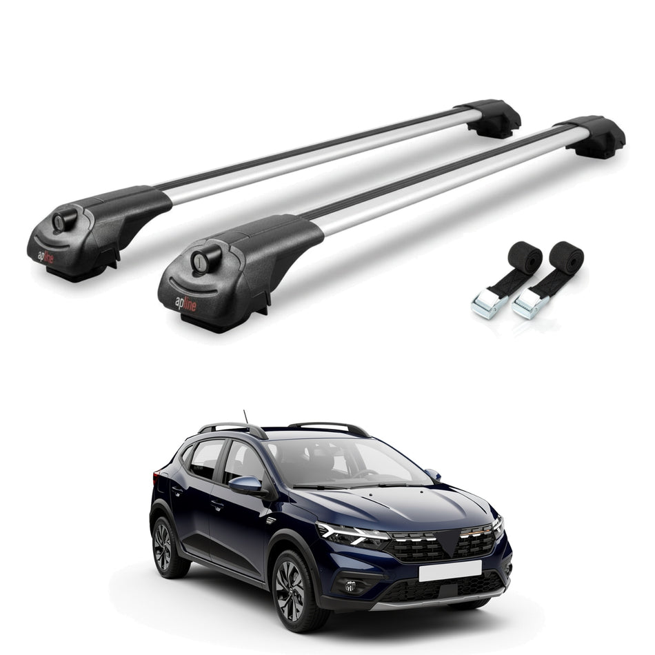 Roof Bars Compatible with Dacia Sandero Stepway 3 2021-2025, Grey, 2 Bars with Straps.