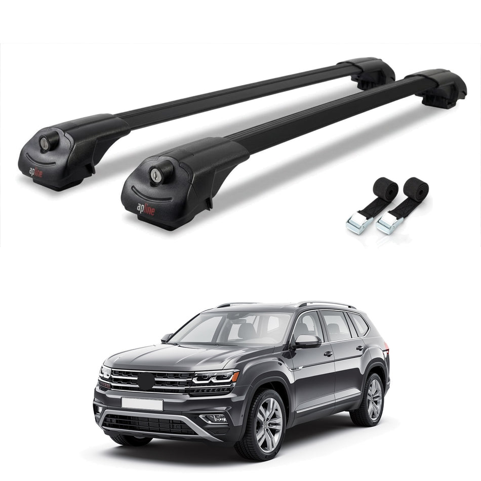 Roof Bars Compatible with Volkswagen Atlas (CA1) 2018-2025, Black, 2 Bars with Straps
