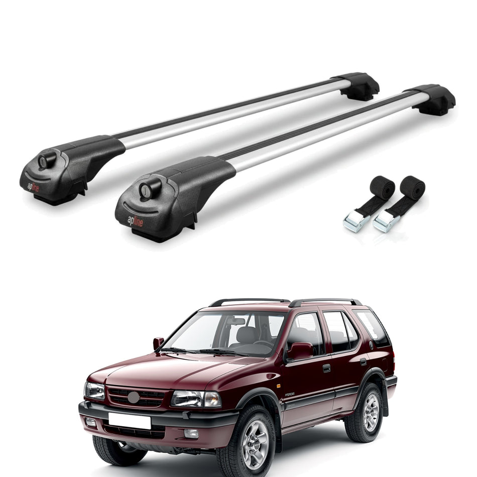 Roof Bars Compatible with Opel Frontera 1992-1998, Grey, 2 Bars with Straps.