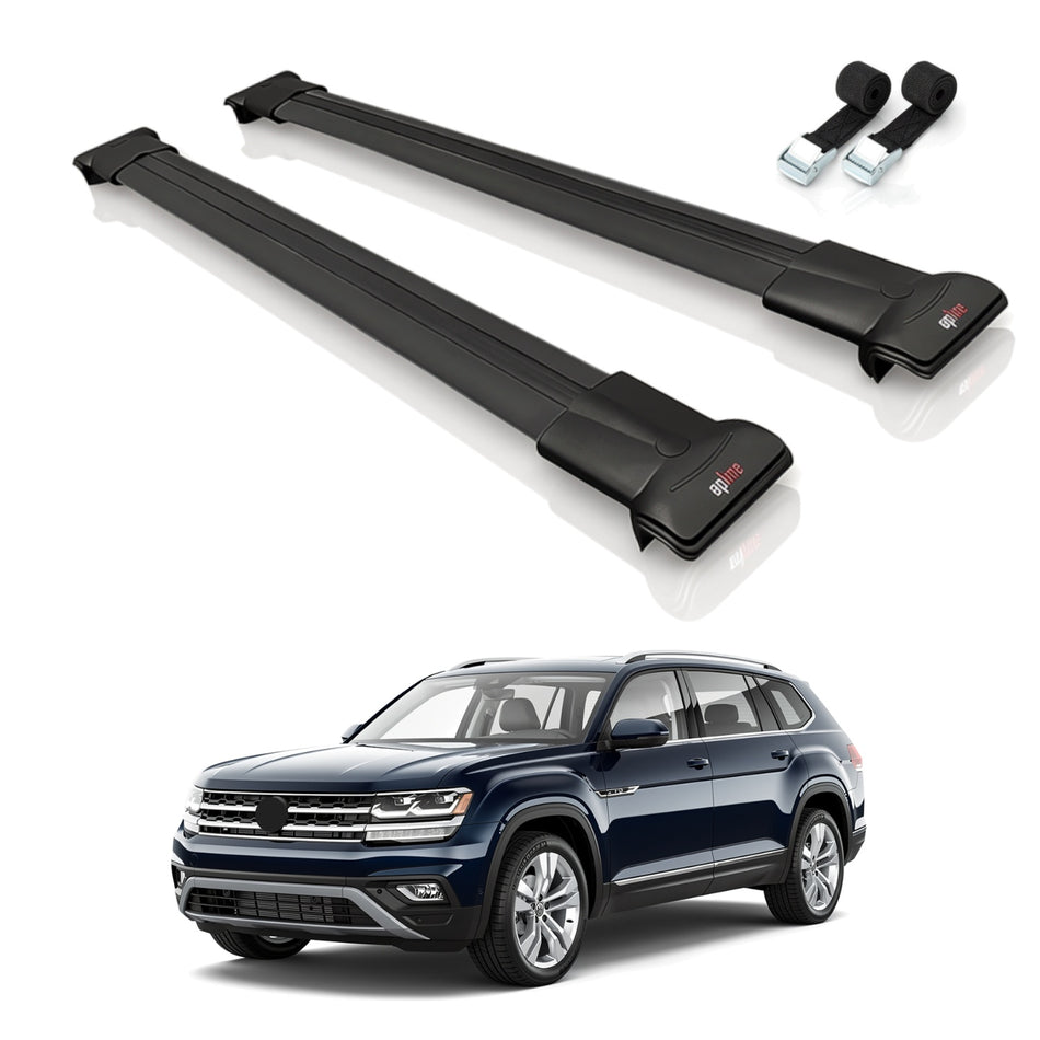 Roof Bars Compatible with Volkswagen Atlas (CA1) 2018-2025, Black, 2 Bars with Straps