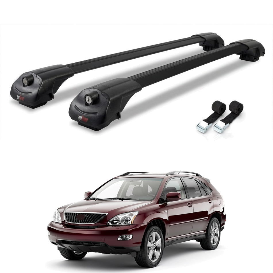 Roof Bars Compatible with Lexus RX 2 (XU30) 2004-2009, Black, 2 Bars with Straps