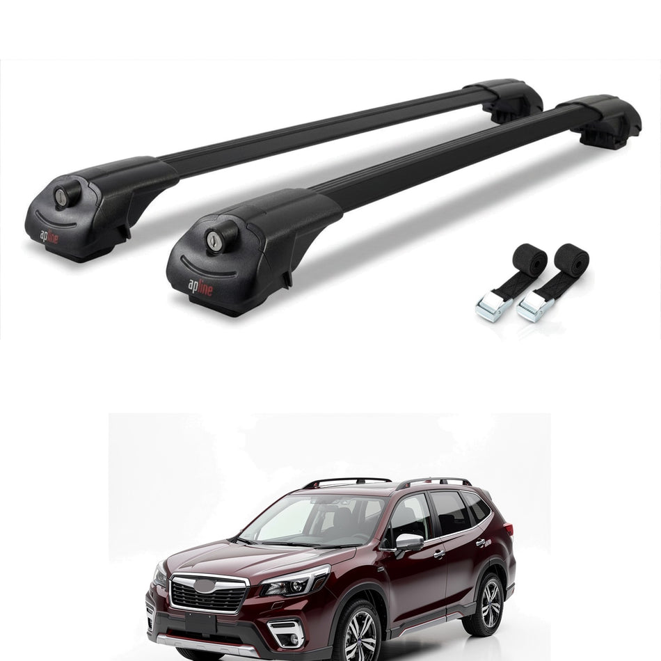 Roof Bars Compatible with Subaru Forester 5 (SK) 2019-2024, Black, 2 Bars with Straps