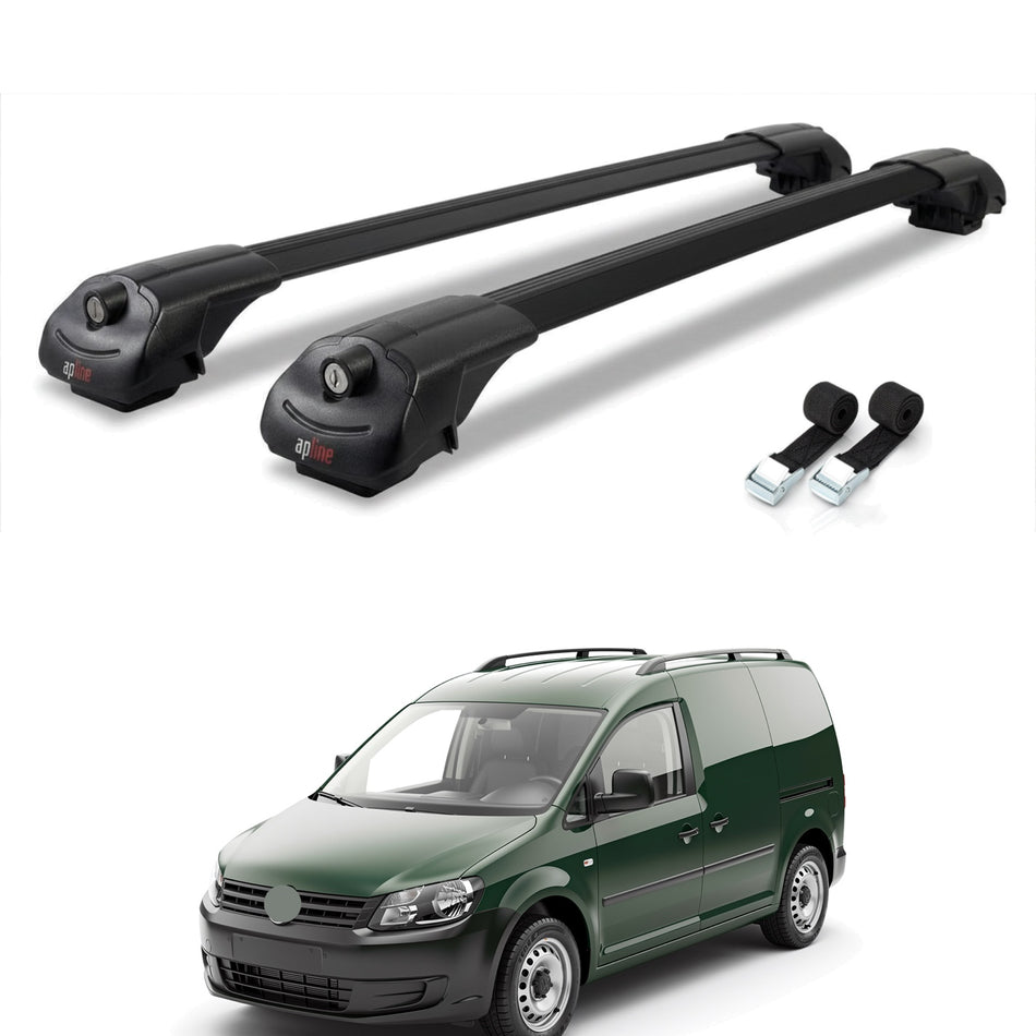 Roof Bars Compatible with Volkswagen Caddy 3 (2K) 2003-2010, Black, 2 Bars with Straps