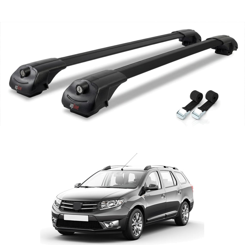 Roof Bars Compatible with Dacia Logan 2 MCV (K52) 2013-2020, Black, 2 Bars with Straps