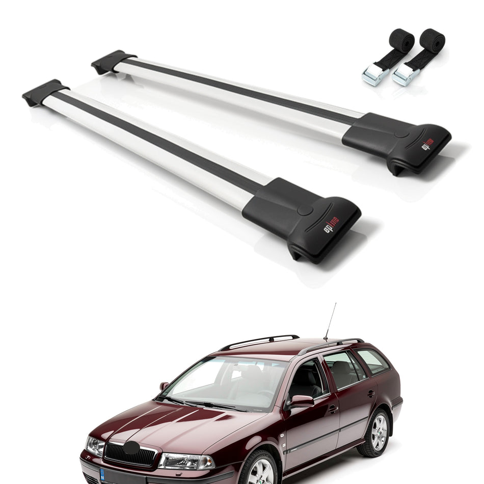 Roof Bars Compatible with Skoda Octavia (1U) 1996-2004, Grey, 2 Bars with Straps