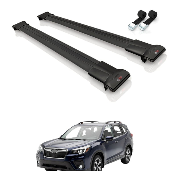 Roof Bars Compatible with Subaru Forester 5 (SK) 2019-2024, Black, 2 Bars with Straps
