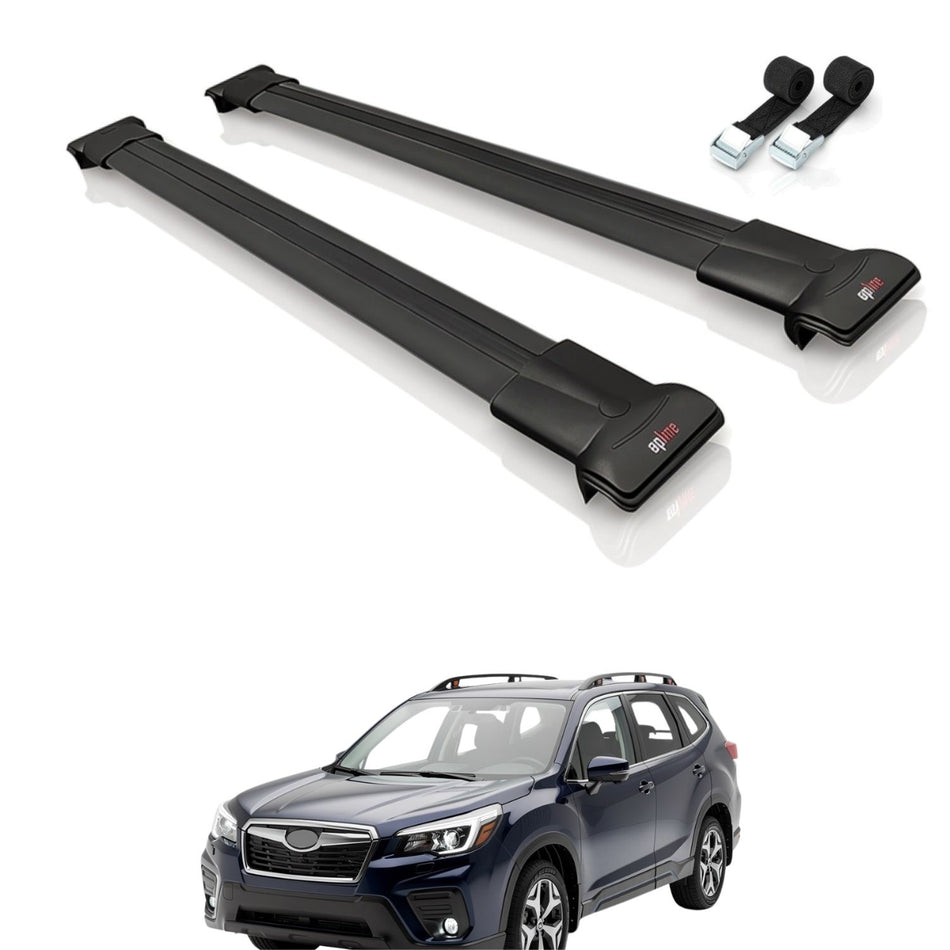 Roof Bars Compatible with Subaru Forester 5 (SK) 2019-2024, Black, 2 Bars with Straps