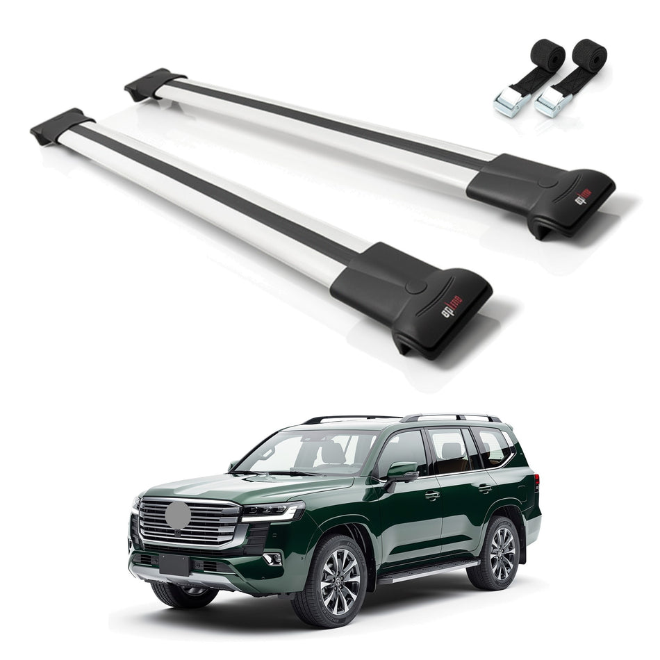 Roof Bars Compatible with Toyota Land Cruiser (J300) 2022-2025, Grey, 2 Bars with Straps