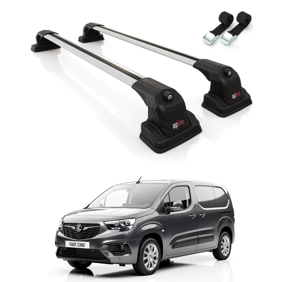 Roof Bars Compatible with Vauxhall Combo E 2019-2025, Grey, 2 Bars with Straps