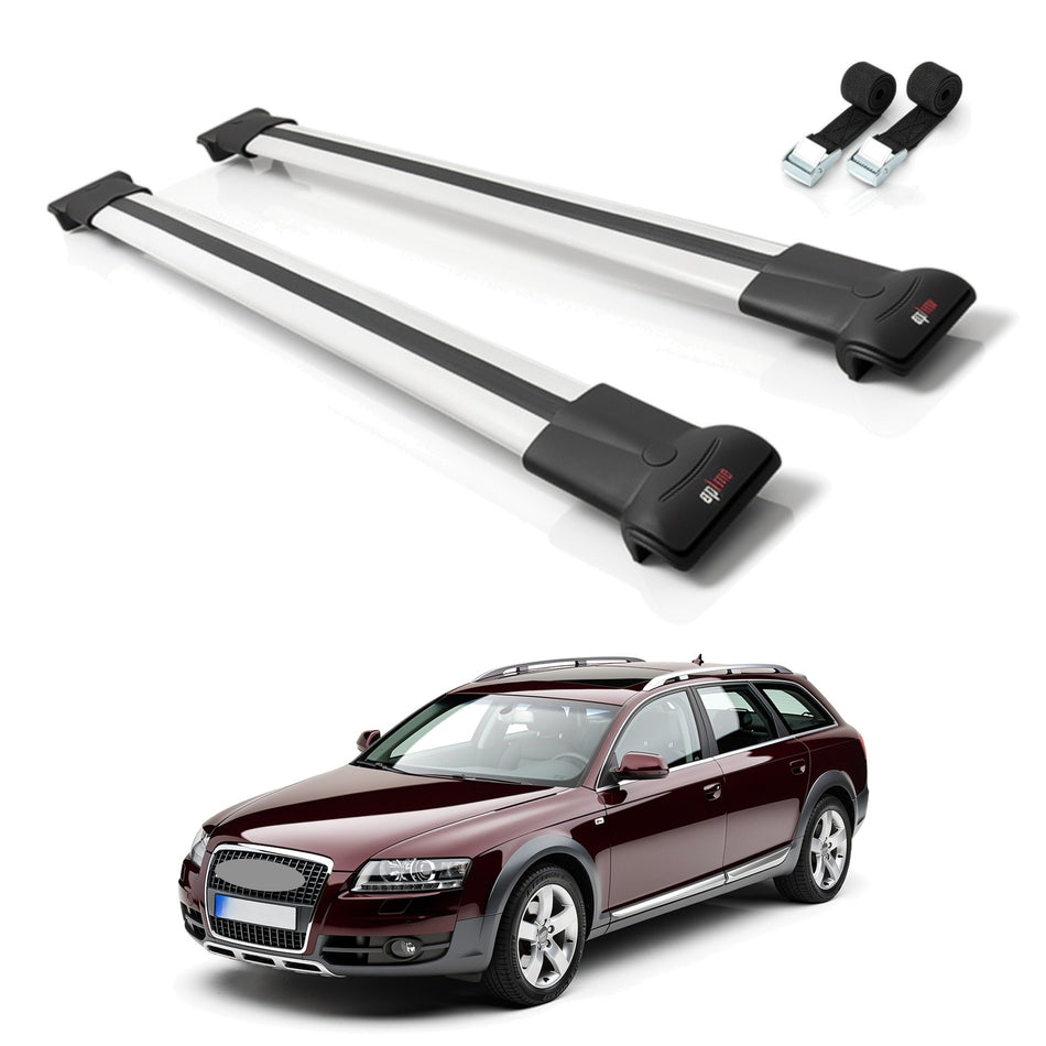 Roof Bars Compatible with A6 (C6) Allroad 2006-2011, Grey, 2 Bars with Straps