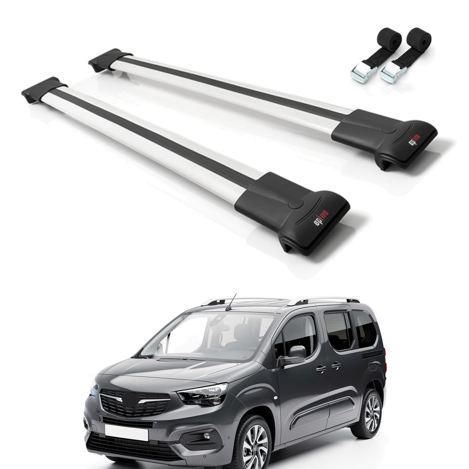 Roof Bars Compatible with Vauxhall Combo E Life 2019-2022, Grey, 2 Bars with Straps